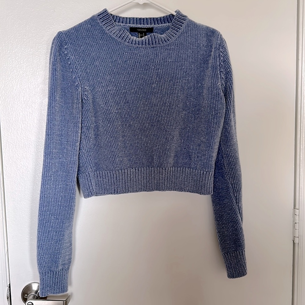 Forever 21 Crop Blue Sweater Top